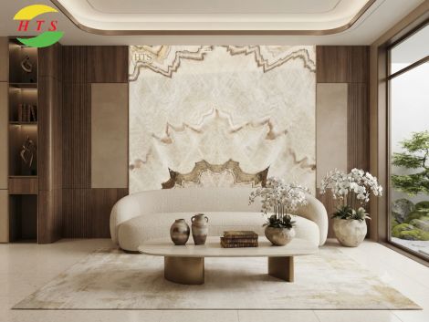 Tranh Đá Đối Xứng Thạch Anh Màu Trắng Vân Nâu