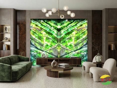 Tranh Đá Đối Xứng Thạch Anh Màu Xanh