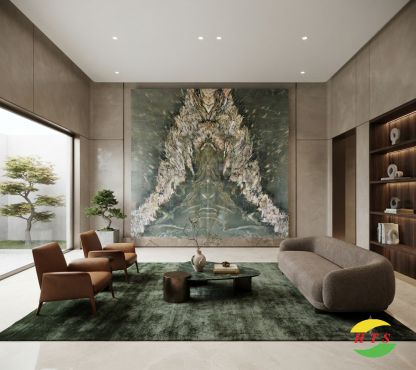 Tranh Đá Đối Xứng Thạch Anh Màu Xanh Ngọc 