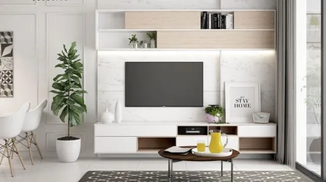 Mẫu phòng khách liền bếp tối giảm