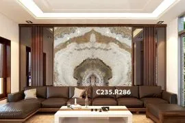 Tranh đá xuyên sáng đối xứng Onyx màu trắng 