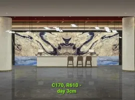Tranh Đá Đối Xứng Granite Màu Vàng Vân Đen