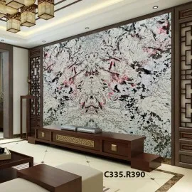 Tranh Đá Đối Xứng Granite Màu Trắng Vân Hồng Đen