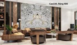 Tranh Đá Đối Xứng Trắng  Vân Vàng Đen