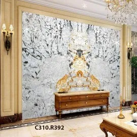 Tranh Đá Granite Tự Nhiên  Màu Trắng Vân Đen Vàng