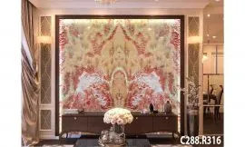 Tranh đá đối xứng onyx trắng vàng đỏ