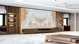 Tranh đá  ONyx Tự Nhiên Xuyên Sáng Đối Xứng Màu Vàng