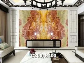Tranh Đá Đối Xứng Thạch Anh Màu Đỏ Gạch 