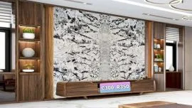 Tranh Đá Đối Xứng Granite Màu Trắng Vân Đen 