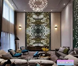 Tranh đá đối xứng thông tầng mầu trắng đen vàng