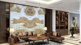 Tranh Đá Đối Xứng Onyx Xuyên Sáng Nền Trắng Vân Vàng