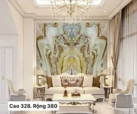 Tranh Đá Đối Xứng Onyx Xuyên Sáng Màu Kem 