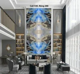 Tranh Đá Đối Xứng Thạch Anh Thông Tầng Màu Xanh