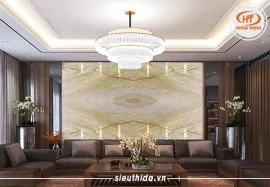 Tranh Đá Đối Xứng Thạch Anh Màu Trắng Vân Vàng