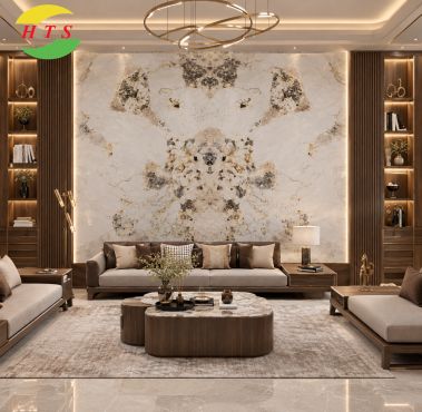 Tranh đá xuyên sáng thạch anh màu trắng xám HTS001