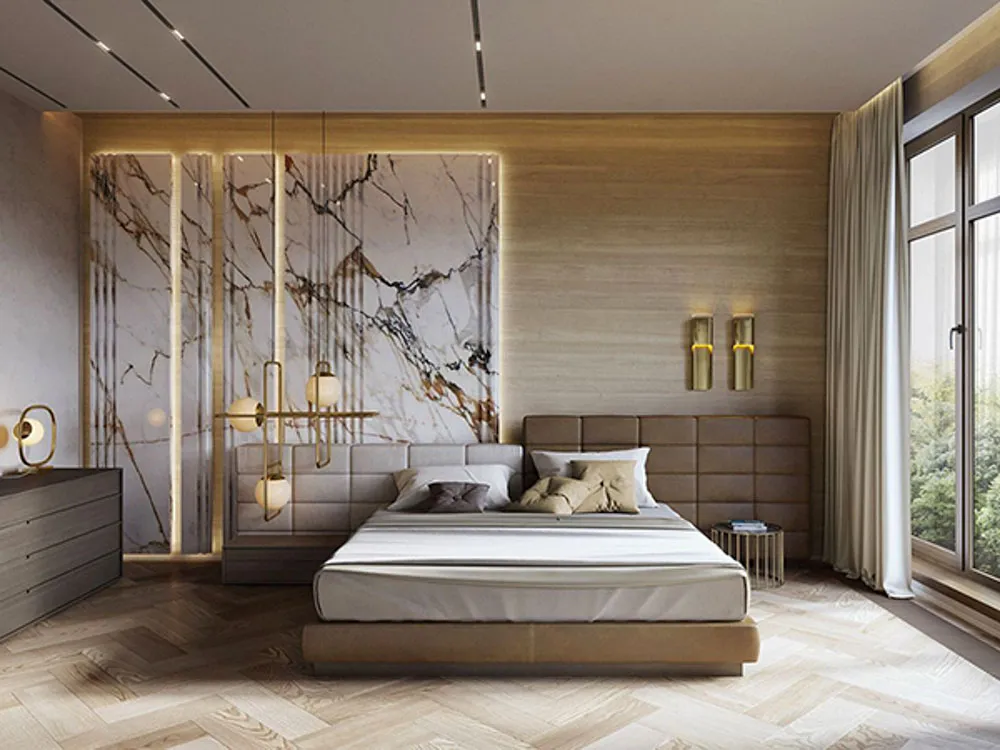 đá marble ốp tường phòng ngủ