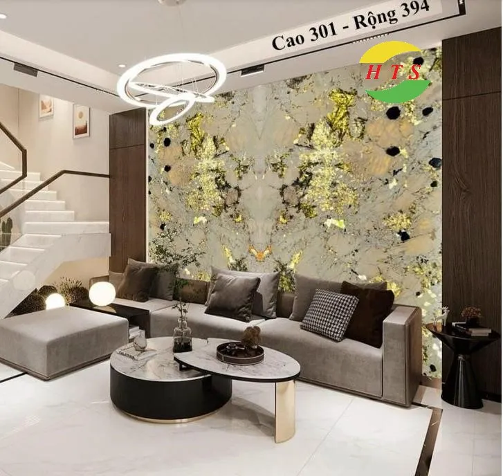 Tranh đá thạch anh tự nhiên sau ghế sofa