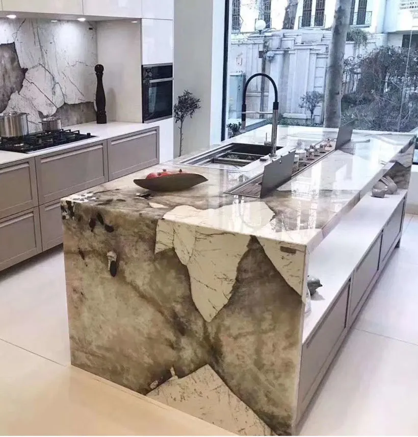 bàn đảo bếp ốp đá thạch anh