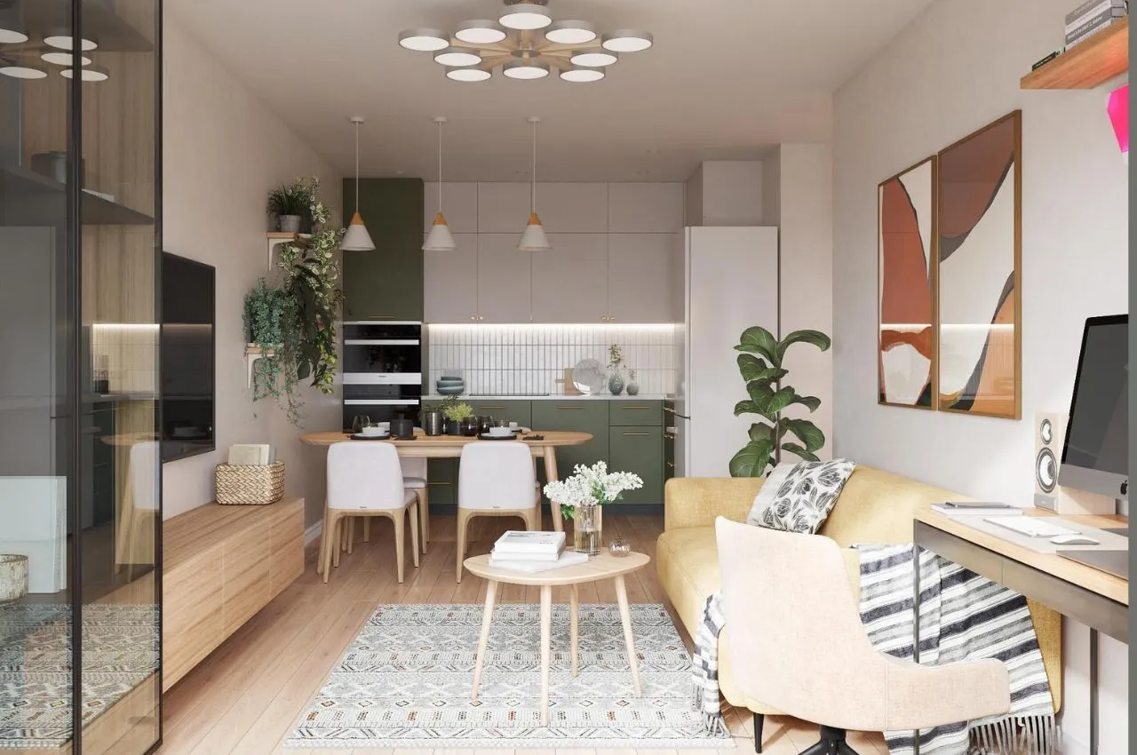 Phòng khách liền bếp 20m2