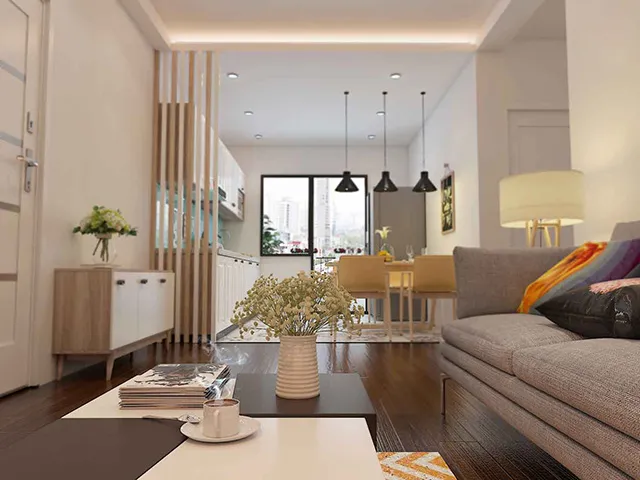 Mẫu phòng khách liền bếp