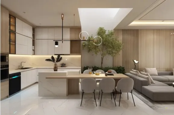 Phòng Khách Liền Bếp Phong Cách Công Nghiệp