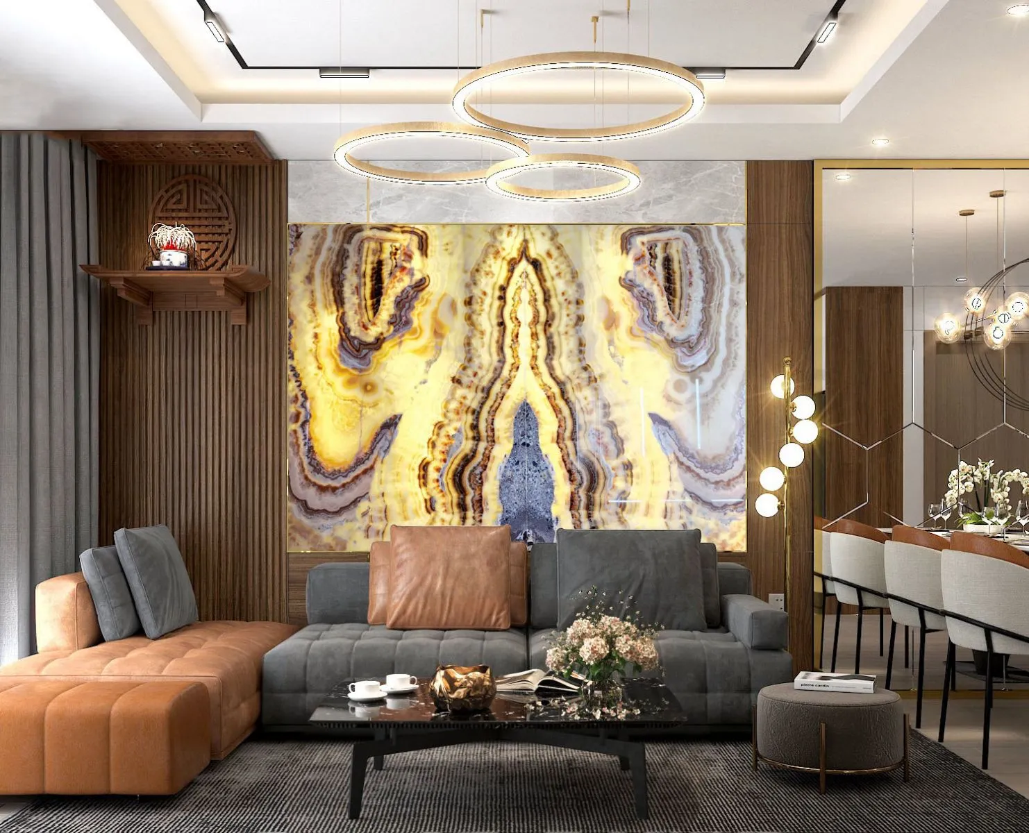 Tranh đá đối xứng ốp tường