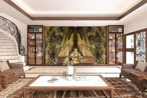 Tranh Đá Đối Xứng Thạch Anh Màu Gold