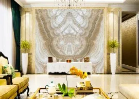 Tranh Đá Đối Xứng Onyx Xuyên Sáng Màu Trắng Vân Nâu 