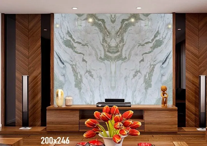 Tranh Đá Đối Xứng Màu Trắng Ốp Vách Tivi
