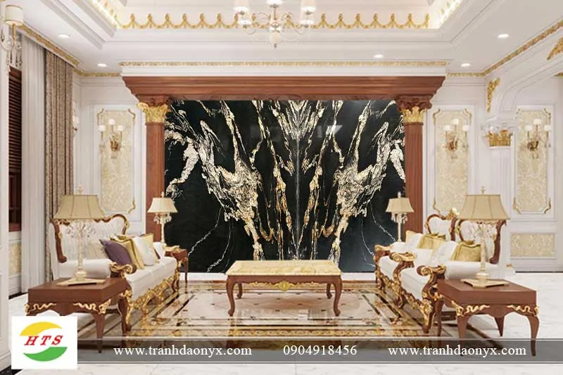 Tranh Đá Đối Xứng Thạch Anh Màu Đen Vân Trắng	