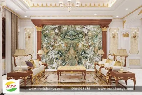 Tranh Đá Đối Xứng Thạch Anh Xuyên Sáng Màu Xanh