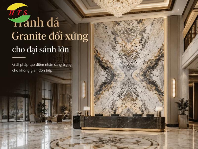 tranh đá granite quầy lễ tân đại sảnh lớn