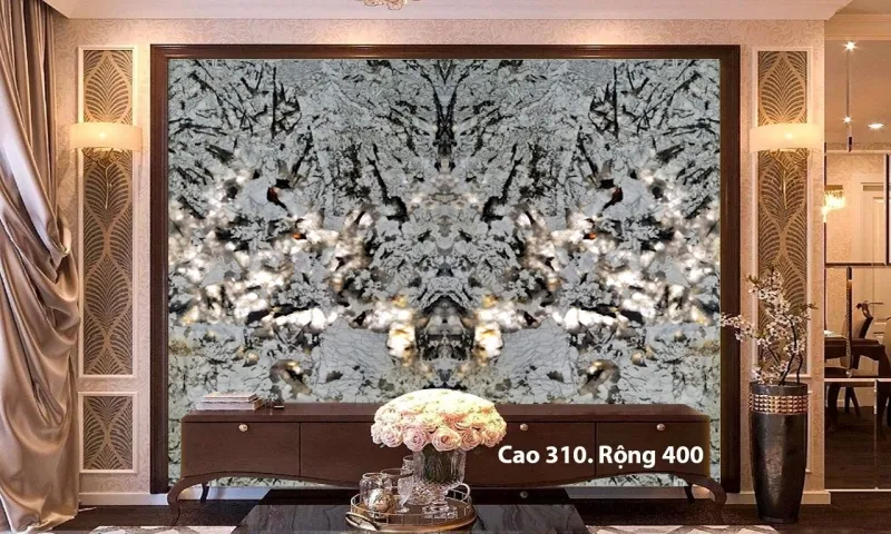 Tranh Đá Granite Màu Trắng Ốp Tường Phòng Khách 
