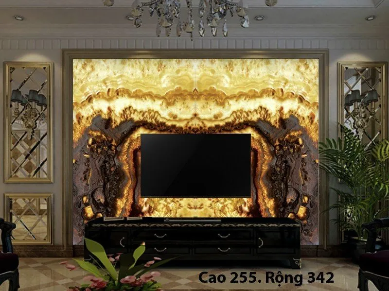 Tranh đá đối xứng ốp vách tivi
