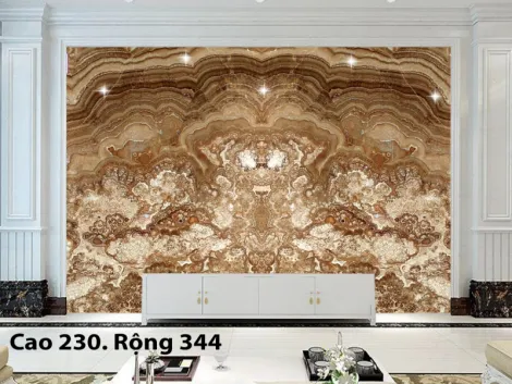 Tranh Đá Đối Xứng Onyx Xuyên Sáng Màu Nâu