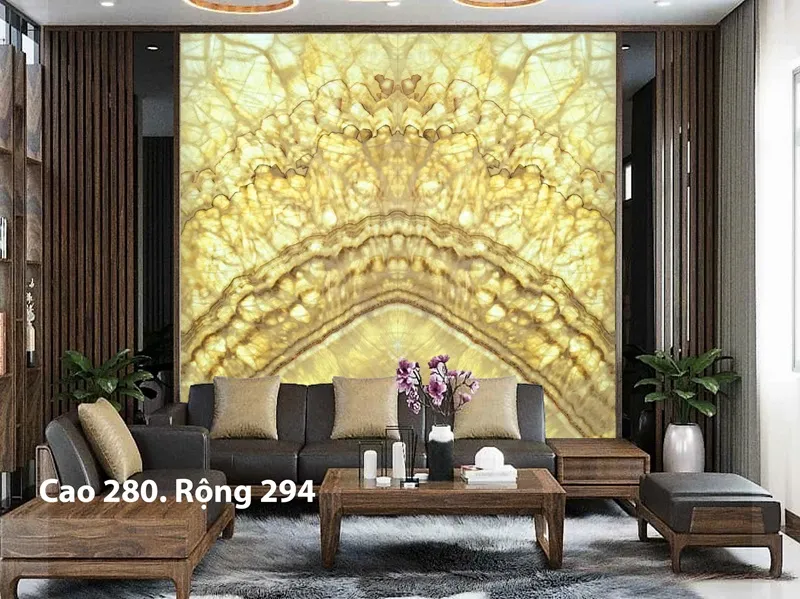 Tranh đá onyx màu vàng xuyên sáng