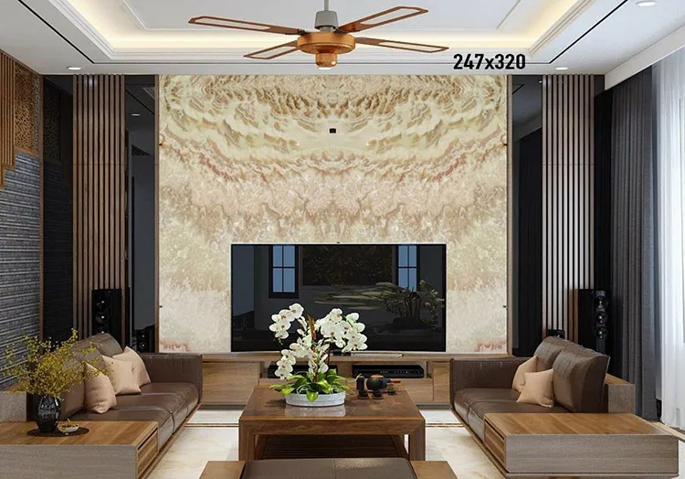Tranh đá đối xứng ốp vách tivi