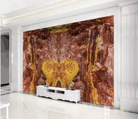 Tranh Đá Đối Xứng Thạch Anh Ốp Tường Màu Đỏ