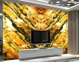 Tranh Đá Đối Xứng Thạch Anh Xuyên Sáng Màu Vàng 