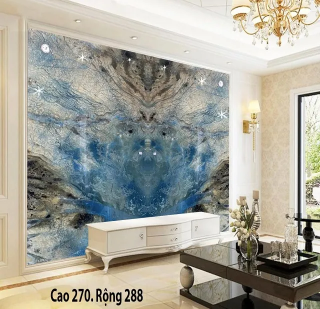 Tranh Đá Đối Xứng Thạch Anh Màu Xanh Nước Biển
