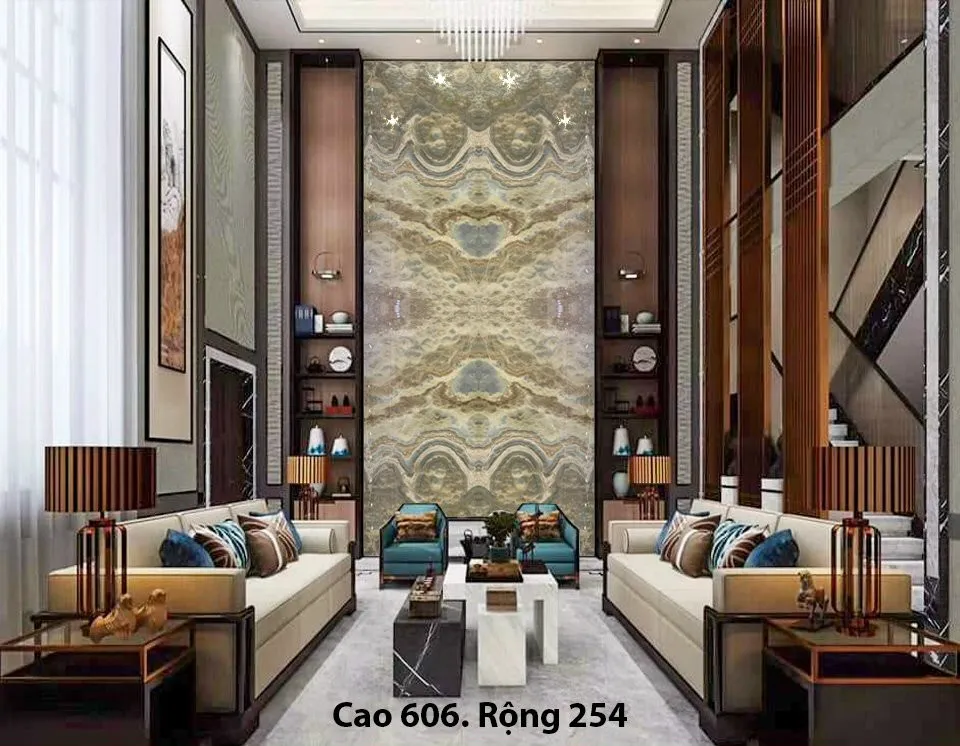 Tranh đá đối xứng ốp tường phòng khách