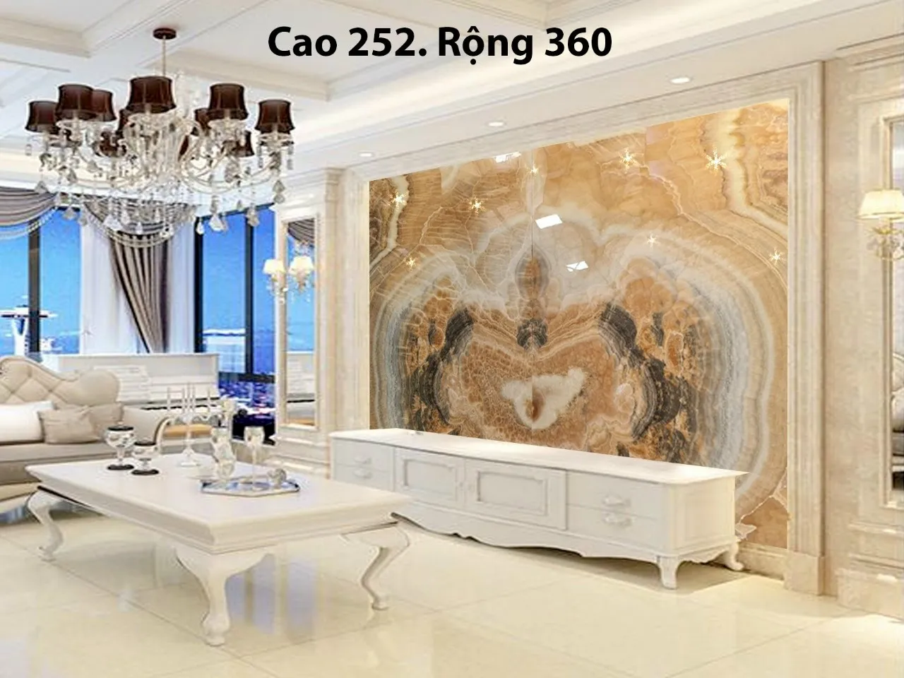 Tranh Đá Xuyên Sáng Onyx Ốp Vách Tivi Phòng Khách