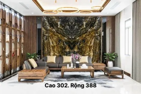 Tranh Đá Đối Xứng Granite Màu Đen Vàng 2 