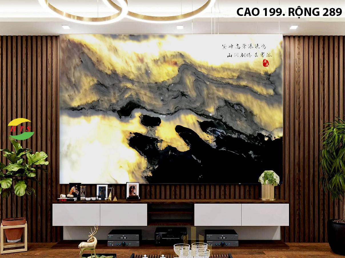 tranh đá sơn thủy sau kệ tivi