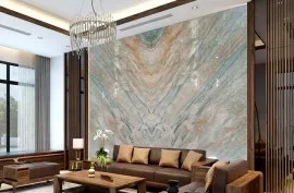 Tranh Đá Đối Xứng Thạch Anh Xuyên Sáng Trắng Vân Xanh