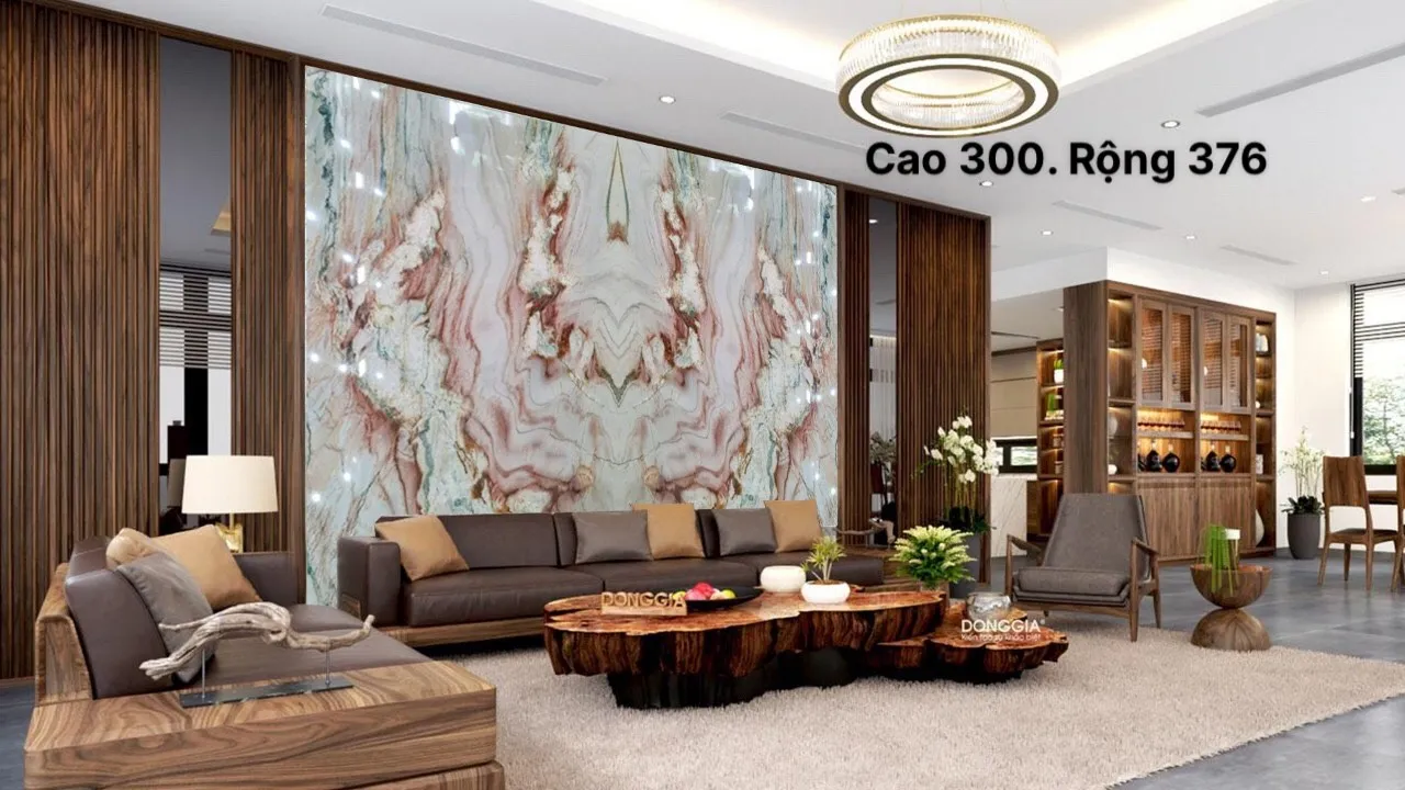 Tranh Đá Tự Nhiên Kết Hợp Với Không Gian Nội Thất Làm Nổi Bật Phòng Khách